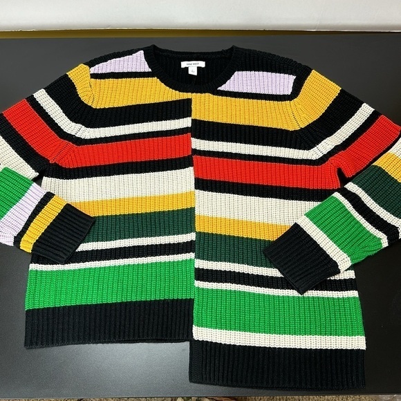 Nine West Stripe Asymmetrical Hem Knitted Sweater L Soft Comfortable Casual - Picture 11 of 11